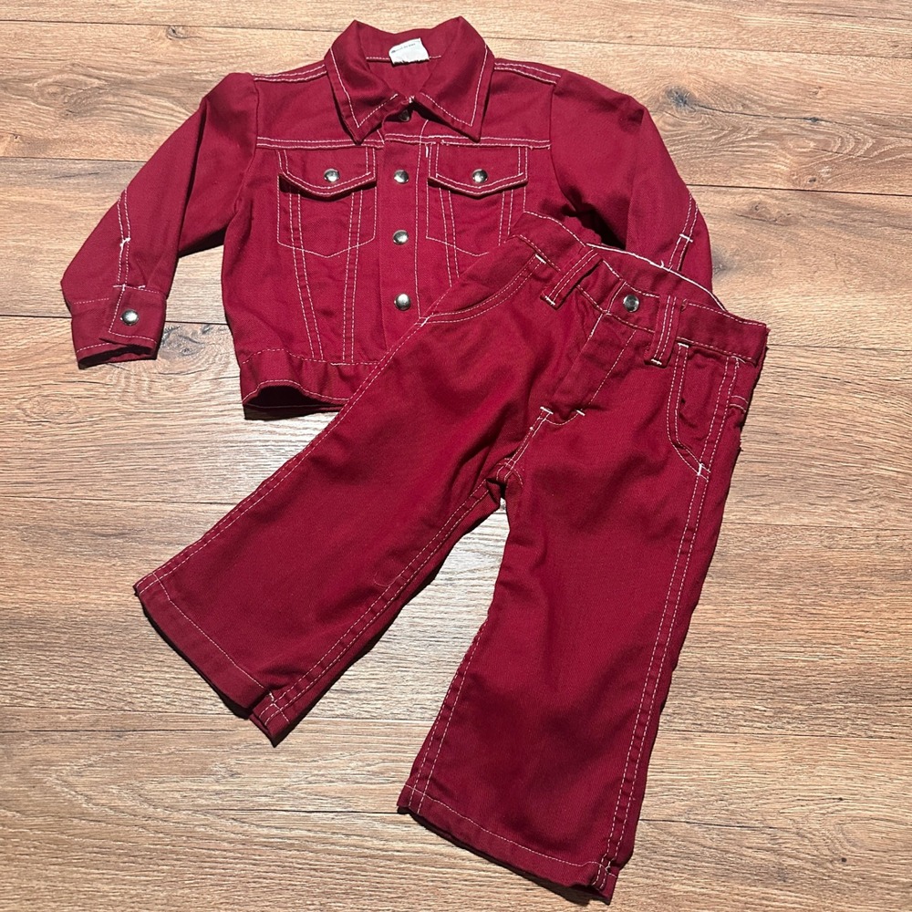 Vintage Spiegel Burgundy Denim Jacket and Pants Set Kids Size 4